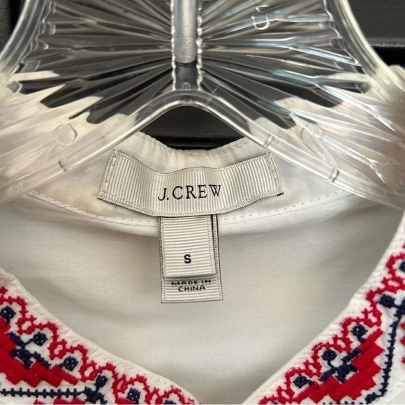 J. Crew Tunic/Mini Shirtdress Embroidered Red & Navy Geometric Patterns, Size Sm - Picture 16 of 16